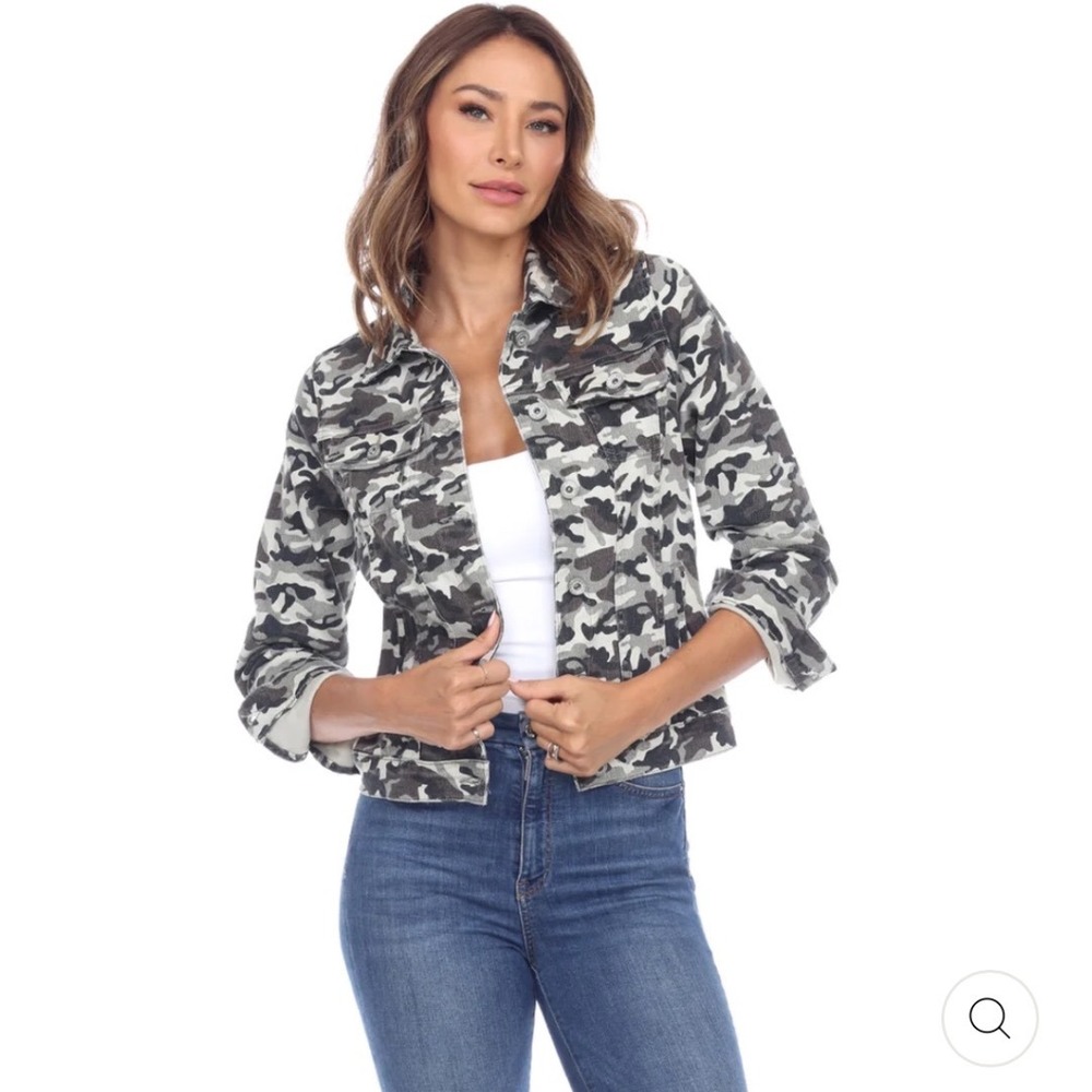 White Mark Camo Denim Jacket Grey White Camouflage Utility Trucker XL Gorpcore